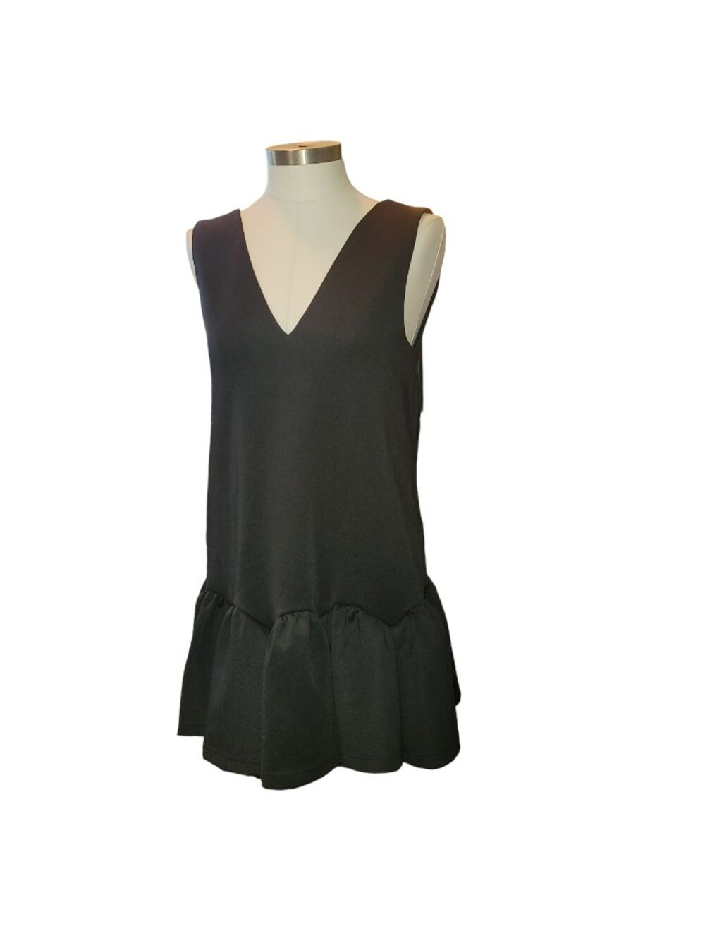 Black Mini Dress Whimsygoth Deep V Scalloped Ruffled Edge Size 12 Jj3397